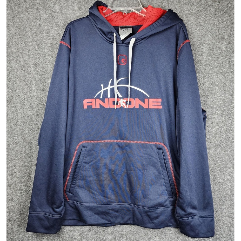 And1 Hoodie Mens XL Navy Blue Red Basketball Graphic Pullover Sweatshirt